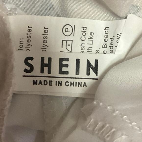 Shein White Plants Print Cut Out Tie Back Lantern Sleeve Boho A Line Dress Sz S - Picture 7 of 8